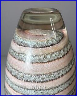 VTG 1982 Nourot Studio Art Glass Pink Gray Swirl Vase Signed by David L. Lindsay