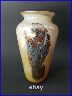 VTG Artisan Hand Blown Aurene Favrile Iridescent Art Glass Vase Signed 8.5