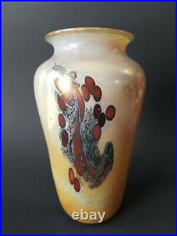 VTG Artisan Hand Blown Aurene Favrile Iridescent Art Glass Vase Signed 8.5