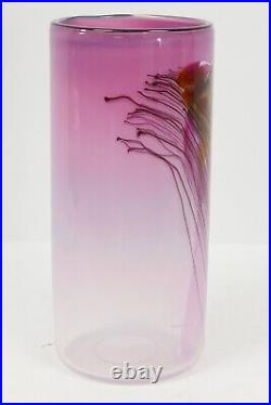 VTG Erik Brakken Studio Art Glass Vase 1988 Signed Large Cylindrical 11.5
