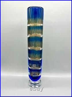 VTG Orrefors Art Glass Ariel Vase Edvin Ohrstrom Signed # 2188E 14 Blue Gold