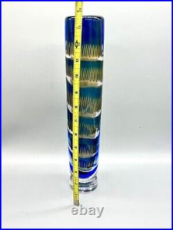 VTG Orrefors Art Glass Ariel Vase Edvin Ohrstrom Signed # 2188E 14 Blue Gold