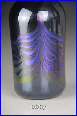 VTG Peter Vanderlaan Handmade Iridescent Glass Vase / Bottle, Signed & Glows