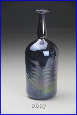 VTG Peter Vanderlaan Handmade Iridescent Glass Vase / Bottle, Signed & Glows