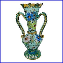 VTG Spanish Moser Blown Glass 13 Amphora Vase Boho Enameled Gold Rigaree Signed