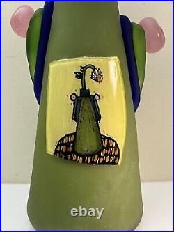 VTG Tanya Zaryski Art Glass 10 Tall Vase Titled The Green Vase Signed