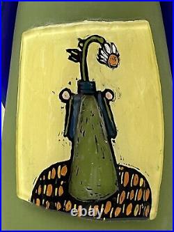 VTG Tanya Zaryski Art Glass 10 Tall Vase Titled The Green Vase Signed