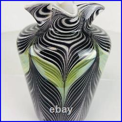 VTG Vandermark ART NOUVEAU Pulled? FEATHER Glass Vase 6.5 Signed
