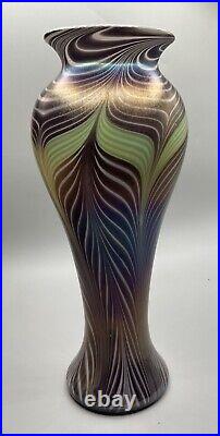 Vandermark Iridescent Art Glass Pulled Feather Signed 2009 Vase