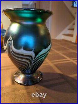 Vandermark Iridescent Pulled Feather Art Glass Vase SIGNED/DATED 1976/Beautiful
