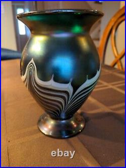 Vandermark Iridescent Pulled Feather Art Glass Vase SIGNED/DATED 1976/Beautiful