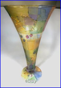 Vase Murano Italy Hand Blown & Painted Floral Grapes Wine Signed Art 19 Tall