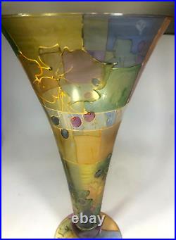 Vase Murano Italy Hand Blown & Painted Floral Grapes Wine Signed Art 19 Tall