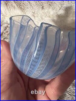 Venini Murano Blue White Italian Art Glass Fazzoletto Vase. 2.5x3 Signed