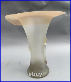 Vintage 15 Signed Art Glass Vase with Applied Decoration