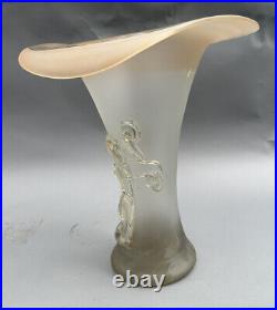 Vintage 15 Signed Art Glass Vase with Applied Decoration