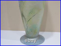 Vintage 16.5 inches large art glass vase with enamel flowers, Signed