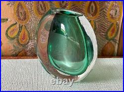 Vintage 1960s Kosta Boda Green Sommerso Signed Glass Vase Vicke Lindstrand