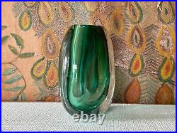 Vintage 1960s Kosta Boda Green Sommerso Signed Glass Vase Vicke Lindstrand