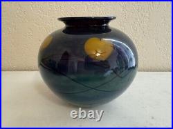 Vintage 1979 Signed Art Glass Vase / Bowl with Heart & Vine Pattern