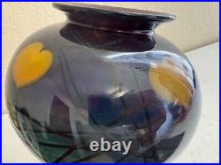 Vintage 1979 Signed Art Glass Vase / Bowl with Heart & Vine Pattern