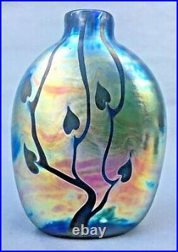 Vintage 1981 Kent Fiske Signed Art Glass Luminere Collection Iridescent Vase