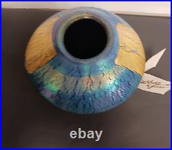 Vintage 1990 Robert Eickholt VLS Glass Vase, Blue Purple Aurene Gold Signed