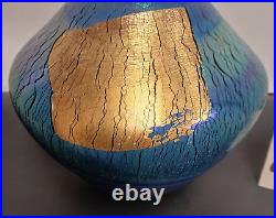 Vintage 1990 Robert Eickholt VLS Glass Vase, Blue Purple Aurene Gold Signed