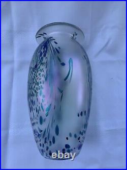 Vintage 1991 Eickholt Peacock Iridescent Art Glass Vase Signed 9