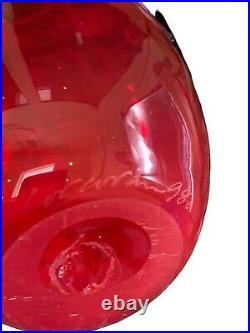 Vintage 1998 Red Art Glass Iridescent with Applied Decoration 8 Vase Signed