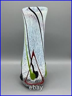 Vintage Art Glass Vase Hand Blown Signed Nicolas Retro MCM Opalescent Murano 12