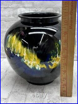 Vintage Art Glass Vase Large Colorful Drip Designs Signed On Bottom