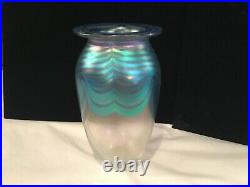 Vintage Authentic Sign 1989 Robert Eickholt Irridcent Feather Art Glass Vase Nr