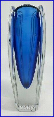 Vintage Blue Glass Vase by Nuutajärvi Notsjö Signed