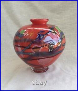 Vintage Bulbous Modern Red Aventurine Studio Art Glass Vase, A Arthur Allison