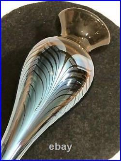 Vintage CAG 2007 Art Glass Hand Blown Iridescent Bud Vase, Signed, 10 5/8 Tall