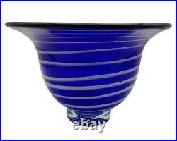Vintage Cobalt Swedish Blue Glass Bowl/Vase/Centerp, Hand Blown Signed +Sticker