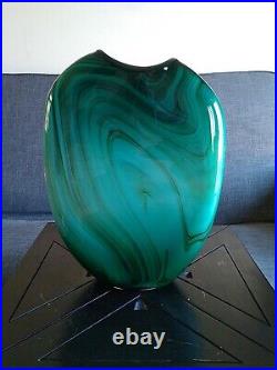 Vintage Dan Bergsma Studio Art Glass Green/Turquoise Vase 14 Tall Artist Signed