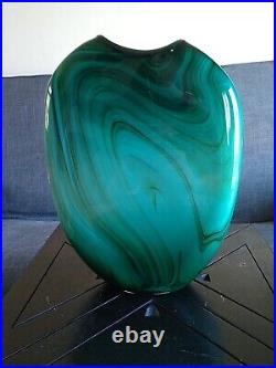 Vintage Dan Bergsma Studio Art Glass Green/Turquoise Vase 14 Tall Artist Signed