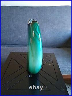 Vintage Dan Bergsma Studio Art Glass Green/Turquoise Vase 14 Tall Artist Signed