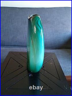 Vintage Dan Bergsma Studio Art Glass Green/Turquoise Vase 14 Tall Artist Signed