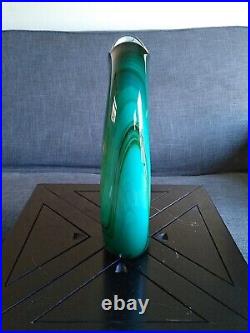 Vintage Dan Bergsma Studio Art Glass Green/Turquoise Vase 14 Tall Artist Signed