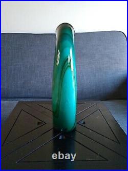 Vintage Dan Bergsma Studio Art Glass Green/Turquoise Vase 14 Tall Artist Signed