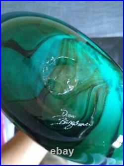 Vintage Dan Bergsma Studio Art Glass Green/Turquoise Vase 14 Tall Artist Signed