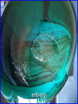 Vintage Dan Bergsma Studio Art Glass Green/Turquoise Vase 14 Tall Artist Signed