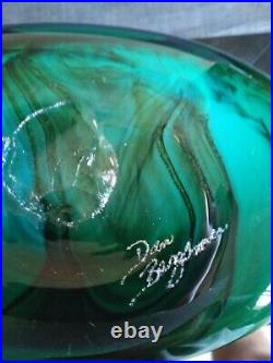 Vintage Dan Bergsma Studio Art Glass Green/Turquoise Vase 14 Tall Artist Signed