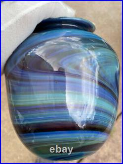 Vintage David Camner Art Glass Vase 1973 Swirl Blue Signed