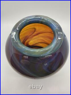 Vintage David Camner Art Glass Vase 1973 Swirl Blue Signed