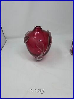 Vintage Hand-Blown Signed William Glasner Pink Lily Art Glass Vase