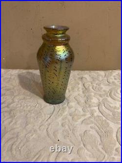 Vintage Hand Made Iridescent Art Glass Vase, Signed Lundberg Studios, 1977